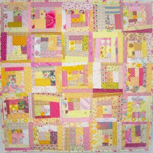 Handmade Baby Quilt, Scrappy Yellow & Pink